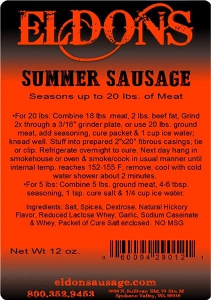 Eldons Sausage and Jerky Supply Eldon's Premium Smoked Summer Sausage Seasoning (12 oz - Seasons 20 lbs)