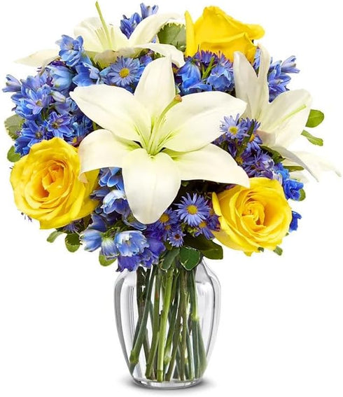 From You Flowers - Rosy Sunshine with Glass Vase | Fresh Flower