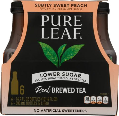 16.9oz (6 Pack) Pure Leaf Lower Sugar, Subtly Sweet Peach, Bottles