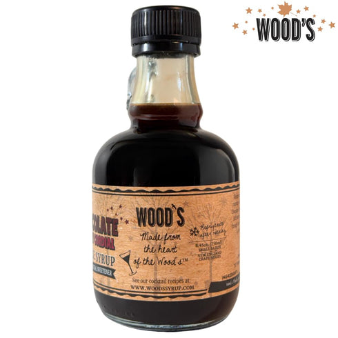 8.45 Oz WOOD'S Chocolate Cherry Cordial Infused Maple Syrup Decadent Vermont Maple Syrup with Dark Cocoa & Succulent