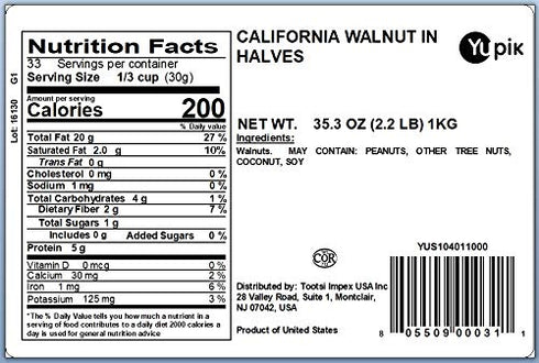 2.2 lb (35.2 oz), Yupik Raw California Walnuts, Halves, Kosher, Gluten-Free, Vegan, Crunchy Nuts, Unsalted, Unroasted