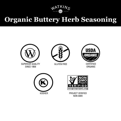 Watkins 1868 Organic Grilling Buttery Herb Seasoning, 3.3 oz, Pack of 1