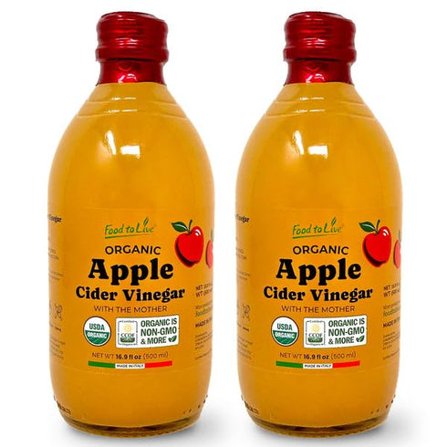 Food To Live Organic Apple Cider Vinegar, 500 ml Raw Italian Natural