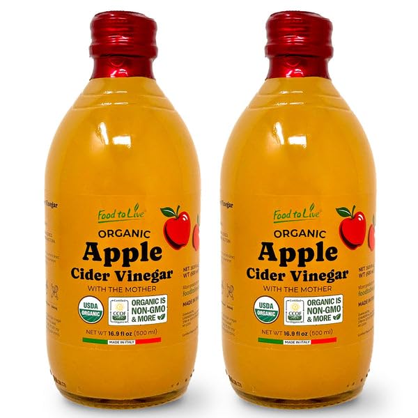 Food To Live Organic Apple Cider Vinegar, 500 ml Raw Italian Natural