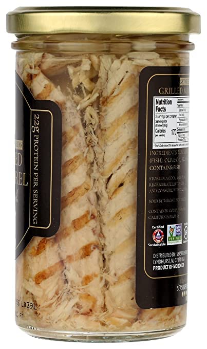 22g 9.17 Oz 3-Pack Season Grilled Mackerel in Olive Oil - Skinless & Boneless Mackerel Fillets, Wild Caught, Keto