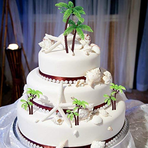 16 Jovitec Pcs Plastic Green Palm Tree Coconuts Cupcake Topper Scale Scenery Miniature Palm Tree Figurines Micro