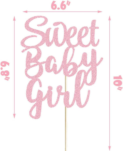 Sweet Baby Girl Cake Topper, Rose Gold Glitter for Newborn Gender Reveal, Baby One Month, 1st Birthday Party Supplies
