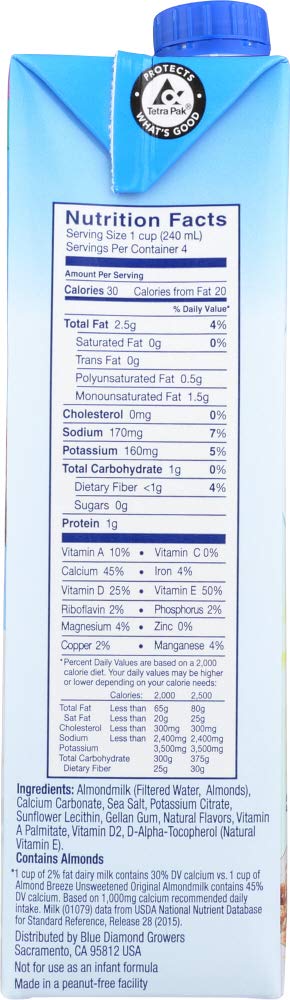 32 oz.(pack 2) Blue Diamond Growers - Almond Breeze Almond Milk Unsweetened Original