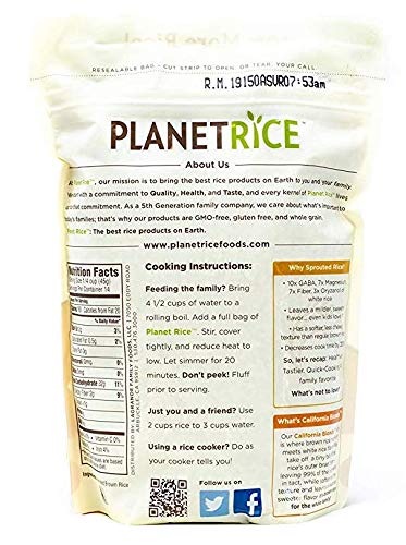 64% 22 (Pack 6) Planet Rice Bulk Sprouted Blonde Rice Bulk - Great for Bulk Cooking - Gaba, Gluten-Free, Vegan, Paleo