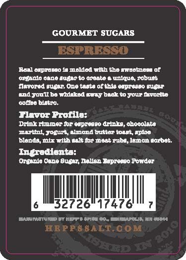 HEPPS Salt Co. Espresso Sugar | Artisan Gourmet Coffee Sugar with Organic Cane Sugar & Real Italian Espresso |