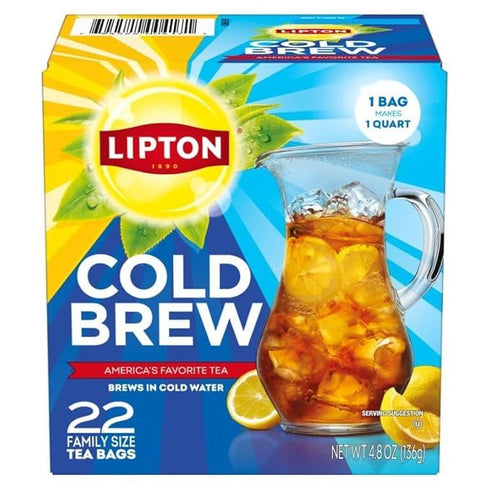6-Pack 132 Lipton Cold Brew Black Tea Bags Family Size Total Bags Rainforest Alliance Certified Iced Tea Bags