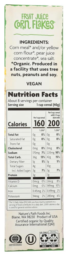 10.6 oz 2 Nature's Path Organic Gluten Free Corn Flakes Fruit Juice Sweetened -- - pc
