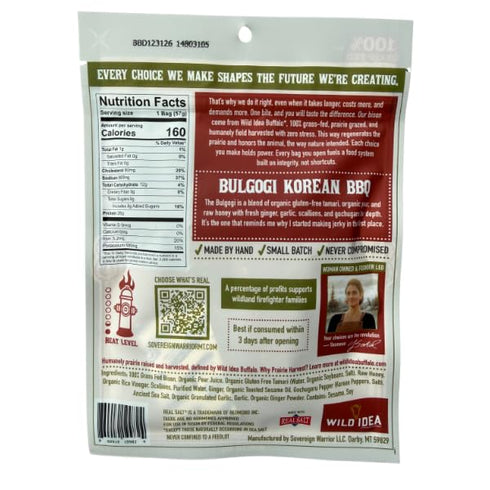 100% Sovereign Warrior Bulgogi Korean BBQ Grass-Fed Bison Jerky | Handcrafted, Locally Sourced & Made in Montana Honey