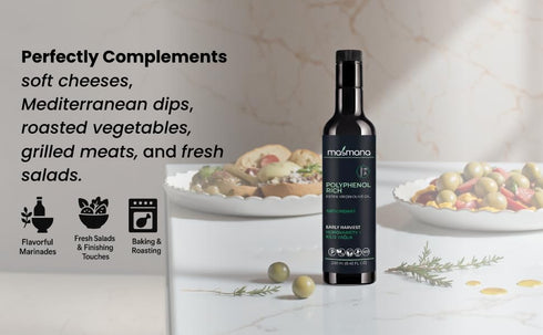 100% 250 mL (8.45 Masmana High-Polyphenol Extra Virgin Olive Oil Early Harvest & Cold Pressed, Polyphenol-Rich EVOO