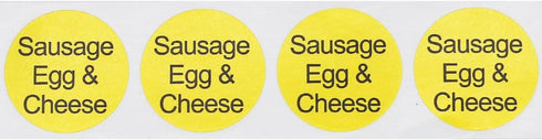 1 Inch 500 Sausage, Egg & Cheese Deli Labels Round Circle Dots Total Stickers
