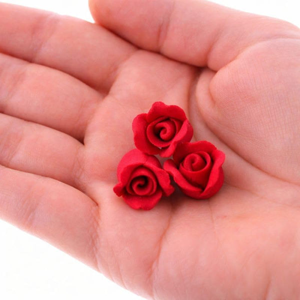 Global Sugar Art Rosebud Deep Red Unwired Sugar Cake Flowers,Tiny, 36 Count