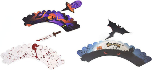 48 Pieces Halloween Cupcake Toppers Kit for Halloween Cake Decoration with Cupcake Wrappers