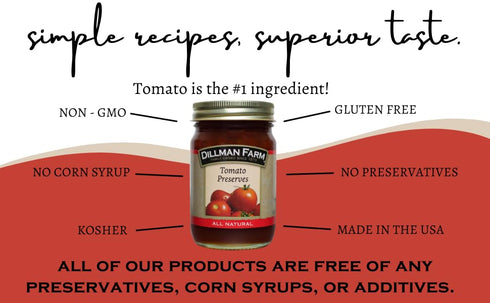 16oz (Pack 6) Dillman Farm All Natural Tomato Preserves - Gluten-Free, Non-GMO, Vegan, Kosher, Eco-Friendly