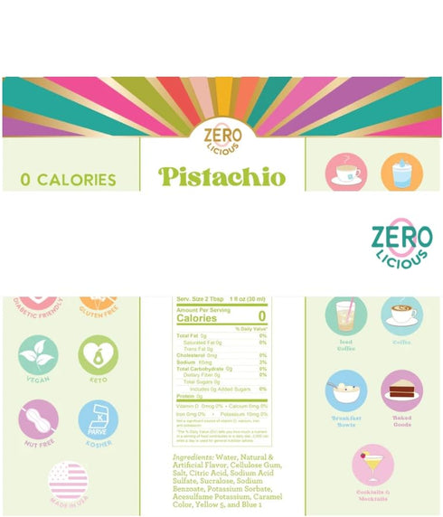 Generic 0 25.4 Oz (750ml) Zerolicious Pistachio Sugar Free Syrup, Calories No Sugar, Fl Bottle for Cocktails, Tea