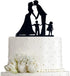 Bride and Groom Wedding Cake Topper, Couples Holding Hands and Kissing Silhouette (Black)