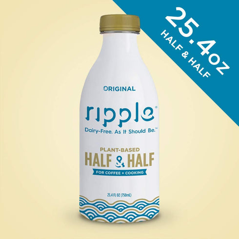 (4 Pack) 25.4 oz Ripple Non-Dairy Half & Half, Original | Rich, Creamy, Plant Based Creamer for Coffee, Cooking