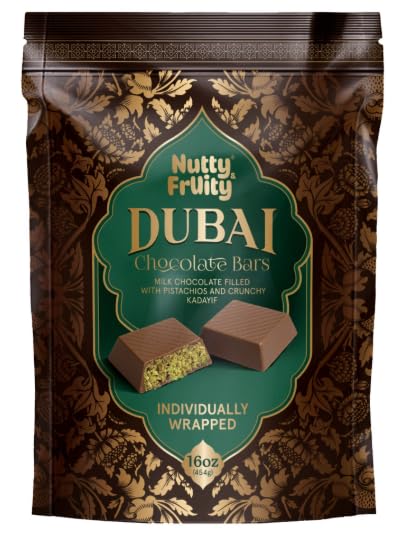 Nutty and Fruity Nutty & FrUity Dubai Chocolate Bars, Milk Chocolate with Pistachio, Individually Wrapped,