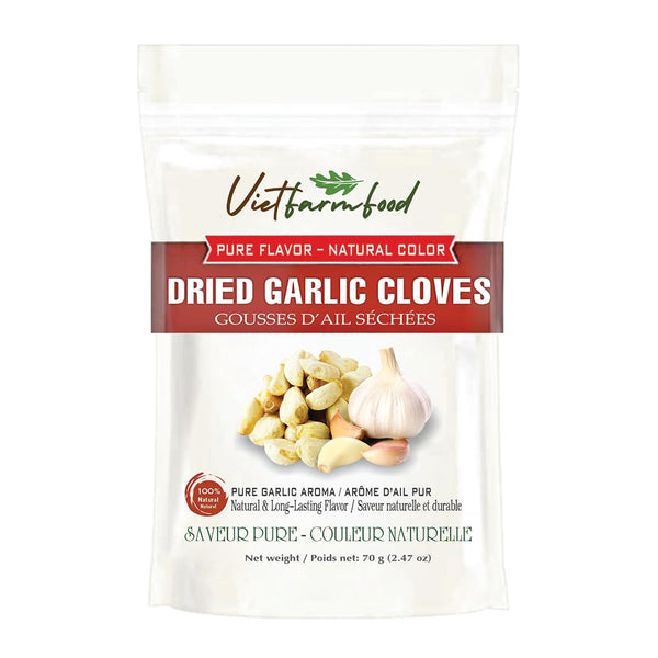 DRIED GARLIC CLOVES 2.47 Oz (70g) VIETFARMFOOD: Pure, natural freeze-dried spice made