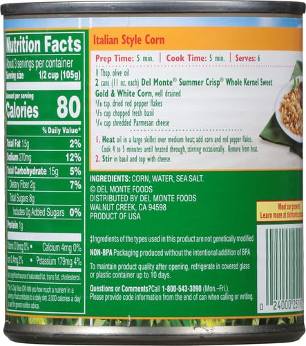 Summer 11 oz Del Monte Crisp Whole Kernel Gold and White Corn, Can