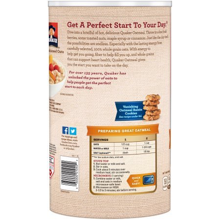42 Oz, (2 Quaker Oats, Old Fashioned Oatmeal Breakfast Cereal, Canisters)