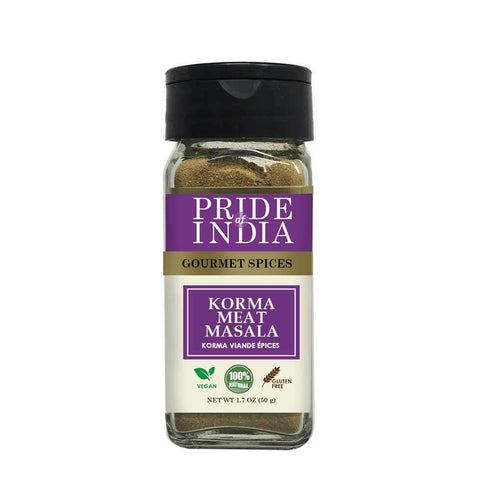 Pride of India Korma Masala for Meat & Lamb, Traditional Indian Curry Powder in 1.7 oz. Dual Sifter Bottle