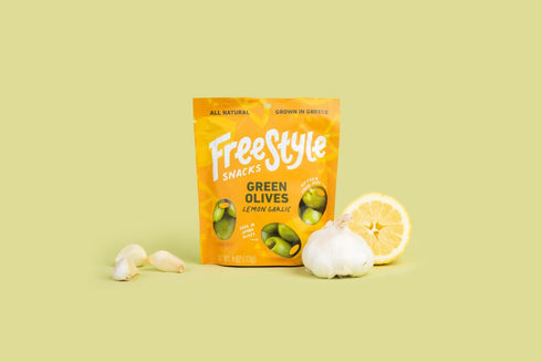 4 Freestyle Snacks, Olives Green Lemon Garlic, Ounce