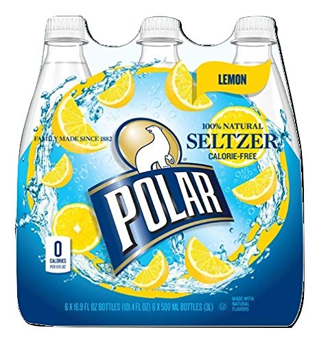 Polar Seltzer Polar 100% Natural Calorie-Free Seltzer Water, 500ml (16.9oz) Bottles (Lemon, Pack of