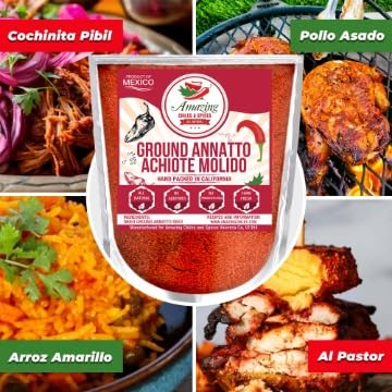 Achiote Powder – Ground Annatto Seeds 4oz for Color and Mild Flavor in Soups, Stews, Meats, Mexican Recipes