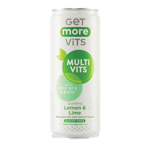 Get More 12 330ml 100% Vits Multivitamin Sparkling Spring Water Lemon & Lime, x Cans Sugar-Free, Low Calorie Vitamin