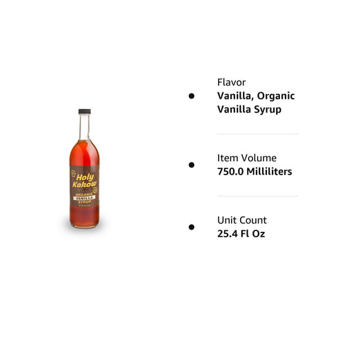 Holy Kakow Cafe Organic Vanilla Syrup - Vanilla Syrup, Coffee Syrup, Organic Syrup for Coffee, Vanilla Syrup for Coffee, Add to Latte, Cocktail & Shake, Real Food Ingredients, Specific Flavor - 750ml