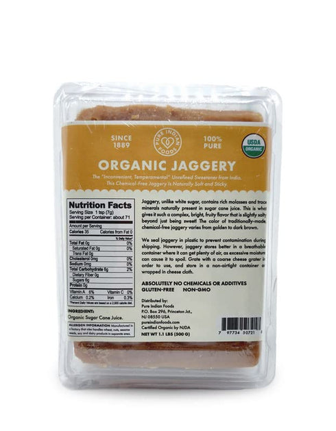 2-Pack 1.1 lb (1kg Pure Indian Foods Organic Jaggery Sugar - Known as Gur, Gud, or Panela - Raw Gluten-Free Wholesome