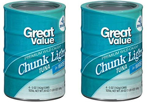 by Great Value Great Value Chunk Light Tuna in Water, 5 oz, 4 Count (Pack