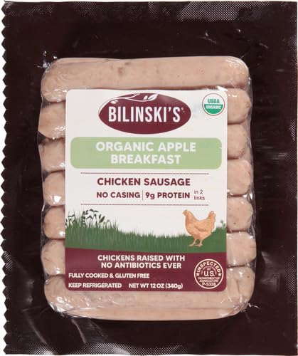 12 Bilinski, Organic Apple Chicken Breakfast Sausage, Ounce