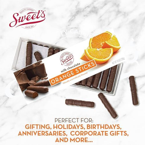 10.5 oz (Pack 2) Sweet Candy Company Milk Chocolate Orange Sticks - Gourmet Chocolate Covered Sticks, Chocolate Fruit