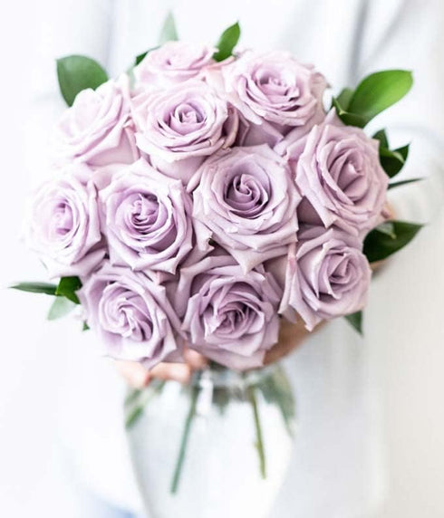 Dozen From You Flowers - One Purple Roses with Glass Vase | Fresh Flower Bouquets for Birthday, Anniversary, Get Well