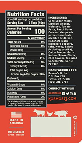 Kosmos Q Peach Habanero BBQ Sauce, 15.5 Oz Bottle for Marinades & BBQ, Sweet and Spicy Flavor