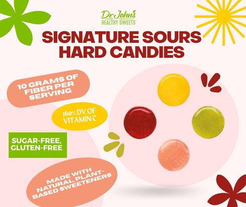 100 Count, 1 LB Dr. John's Healthy Sweets Signature Sour Flavors Hard Candy with Zero Sugar, Dye-Free, Plant Based