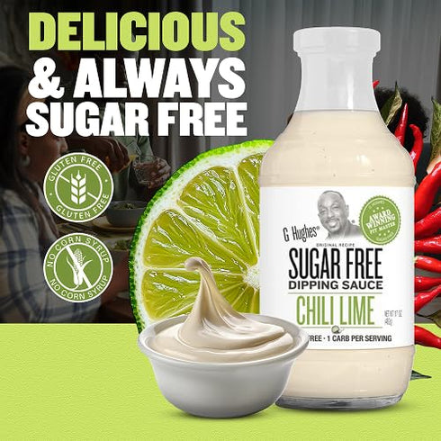 17 Oz (Pack 3) G Hughes Sugar Free Chili Lime Dipping Sauce - Sweet Chili Dressing for Wings, Seafood, Shrimp, Sweet