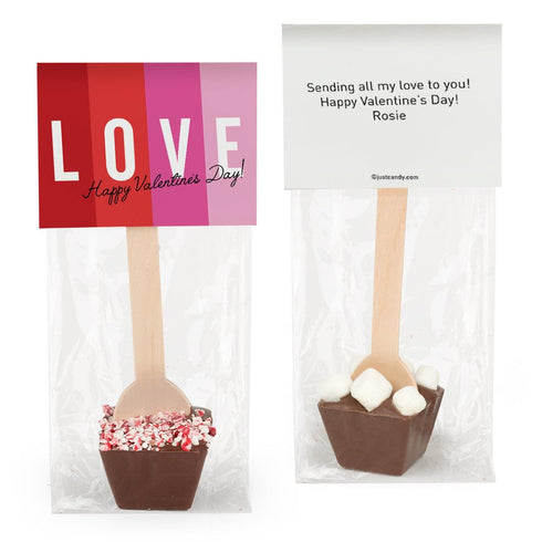 12ct Personalized Valentine's Day Favors Hot Chocolate Spoons Gourmet Milk Chocolate Favors