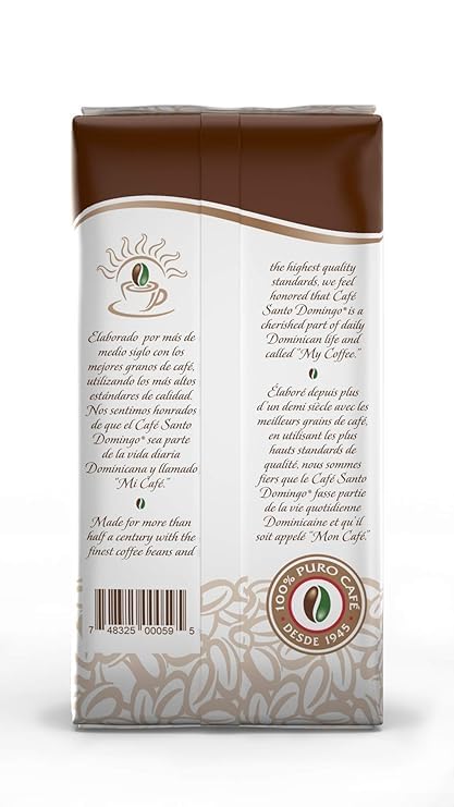 16 oz (Pack 4) Caf Santo Domingo, Bag, Whole Bean Coffee, Medium Roast - Product from the Dominican Republic