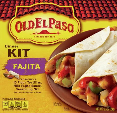 12.5 oz. (Pack 4) Old El Paso Fajita Dinner Kit With Flour Tortillas, Mild Fajita Sauce & Seasoning Mix