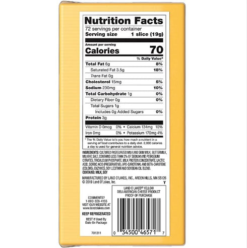 3 lbs. Land O Lakes Sliced Yellow American Premium Deli Cheese