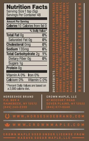 8oz (2 Pack) Horseshoe Brand Maple Cayenne Hot Sauce made with Crown Maple Syrup, Bottle