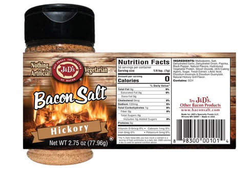 2.5 J&D's Bacon Salt, Original, Ounce, Bacon-Flavored Seasoning Salt, Vegan, Vegetarian, Kosher (Hickory)