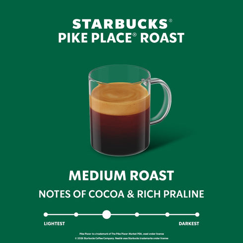 30-count 7.8 oz. Starbucks by Nespresso Vertuo, Pike Place, Medium Roast Coffee Coffee Pods, Brews